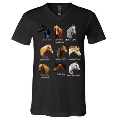 Horse Breeds Equestrian Horseback Riding Gift V-Neck T-Shirt