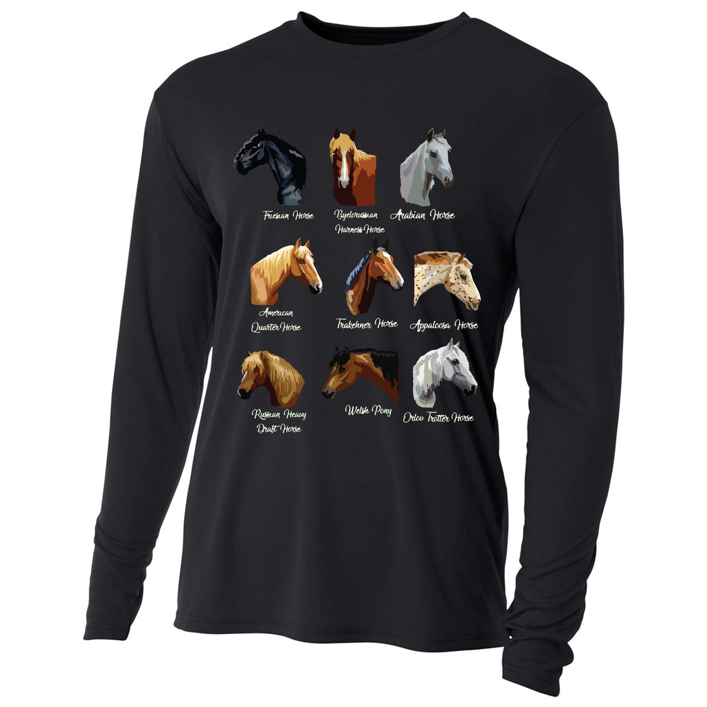 Horse Breeds Equestrian Horseback Riding Gift Cooling Performance Long Sleeve Crew