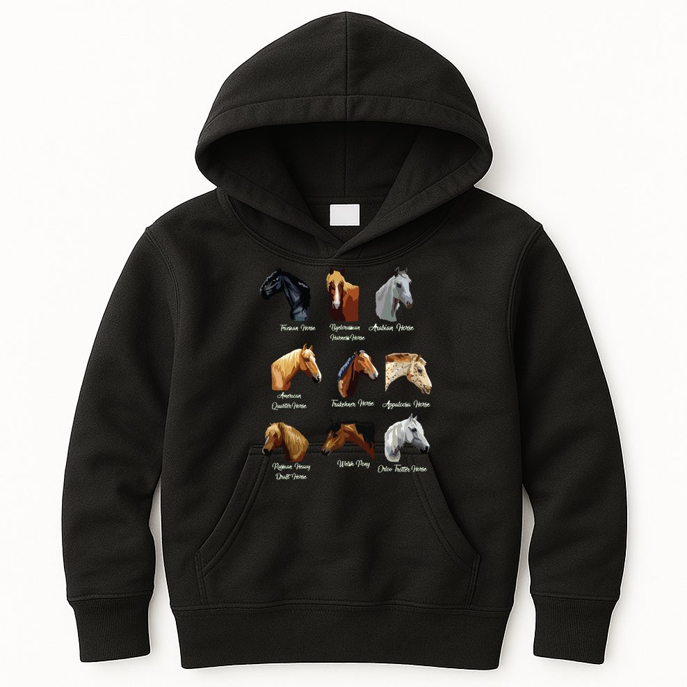 Horse Breeds Equestrian Horseback Riding Gift Kids Hoodie