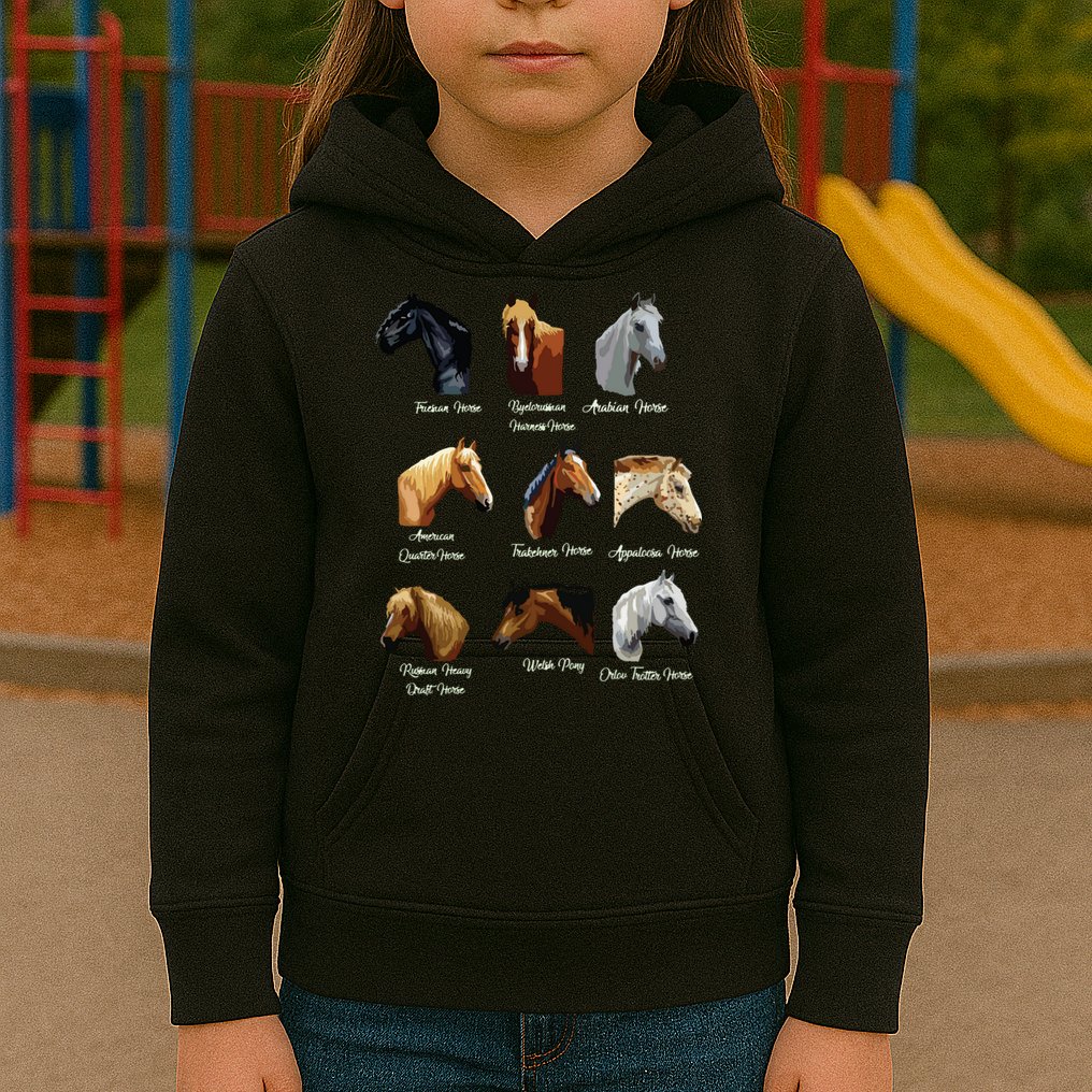 Horse Breeds Equestrian Horseback Riding Gift Kids Hoodie