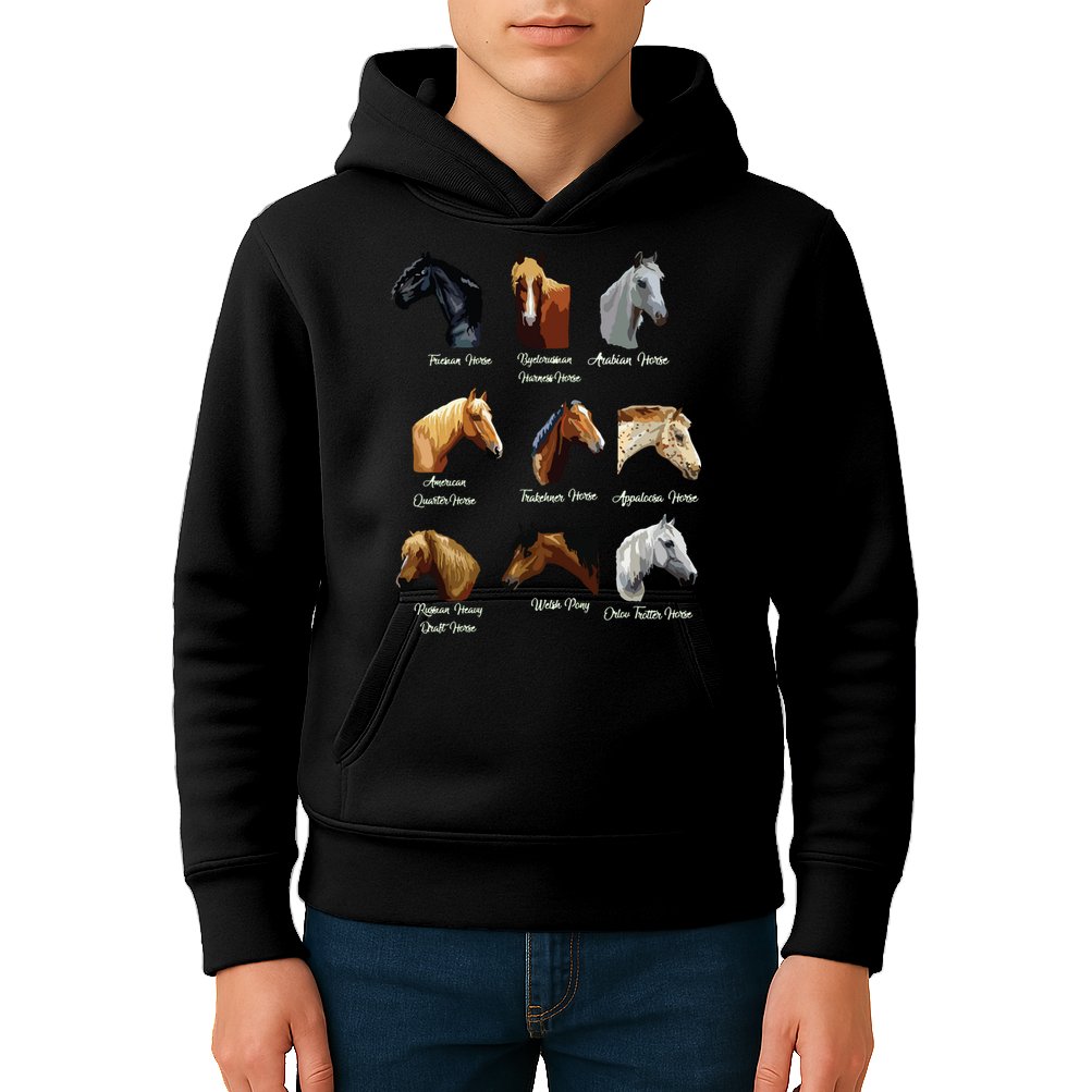 Horse Breeds Equestrian Horseback Riding Gift Kids Hoodie