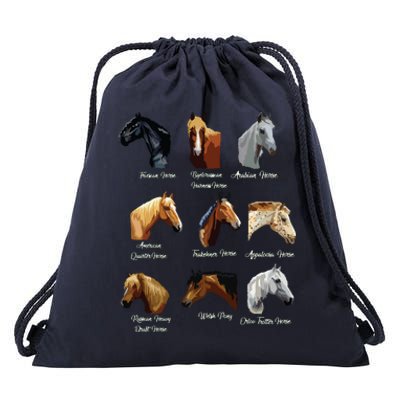 Horse Breeds Equestrian Horseback Riding Gift Drawstring Bag