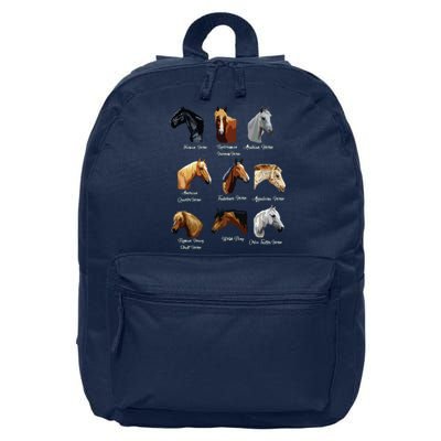 Horse Breeds Equestrian Horseback Riding Gift 16 in Basic Backpack