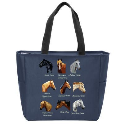 Horse Breeds Equestrian Horseback Riding Gift Zip Tote Bag