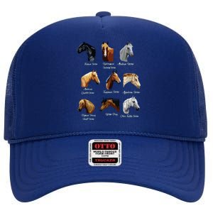 Horse Breeds Equestrian Horseback Riding Gift High Crown Mesh Back Trucker Hat