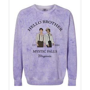 Hello Brother Est 1864 Mystic Falls Virginia Salvatore Colorblast Crewneck Sweatshirt