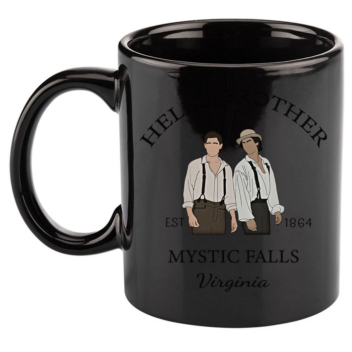Hello Brother Est 1864 Mystic Falls Virginia Salvatore 11oz C Handle Ceramic Mug