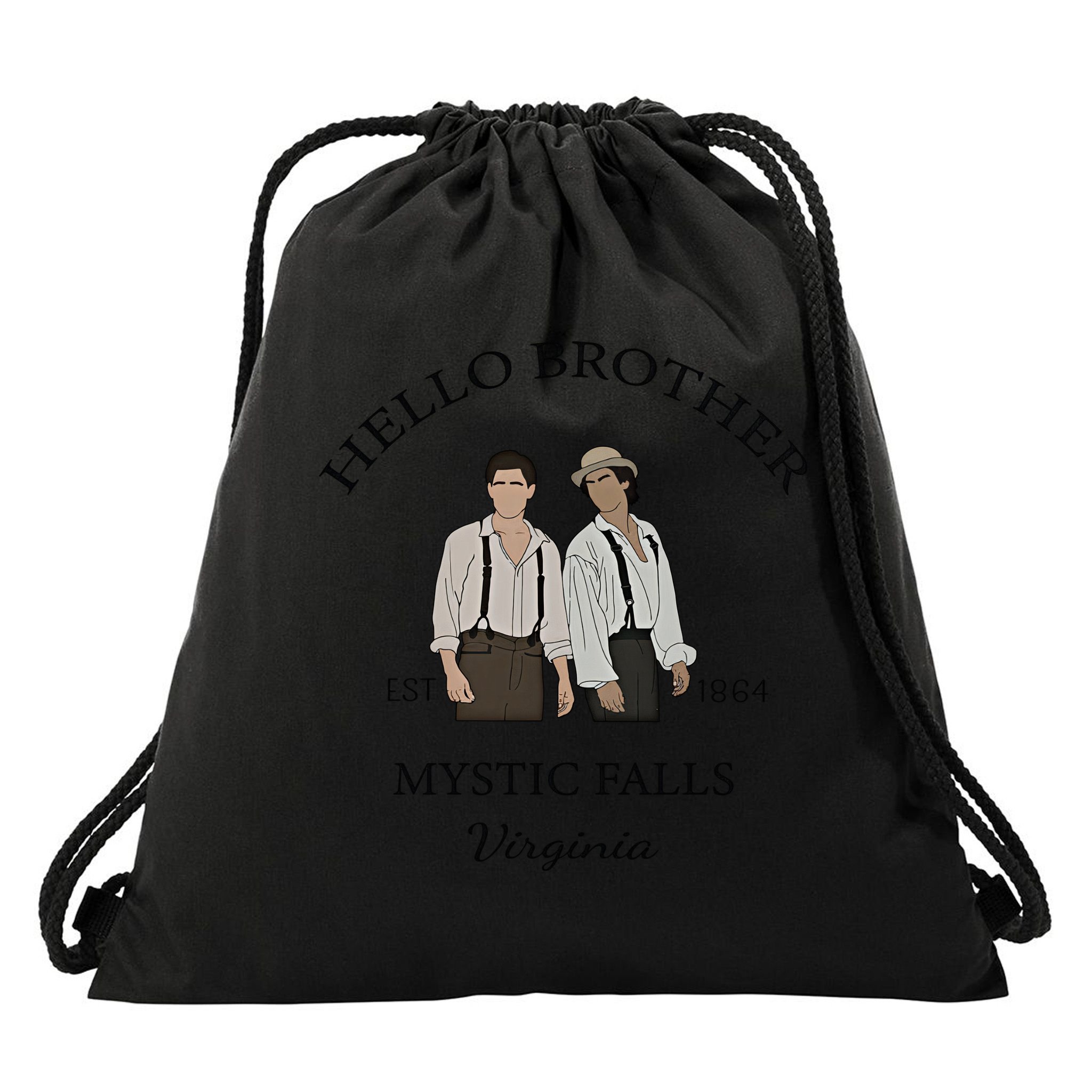 Hello Brother Est 1864 Mystic Falls Virginia Salvatore Drawstring Bag