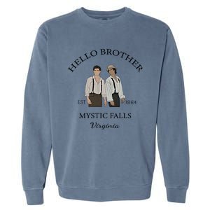 Hello Brother Est 1864 Mystic Falls Virginia Salvatore Garment-Dyed Sweatshirt