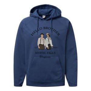 Hello Brother Est 1864 Mystic Falls Virginia Salvatore Performance Fleece Hoodie