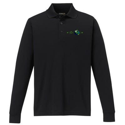 Heart Beat Earth Day Recycle Love Earth Day Anniversary 2024 Performance Long Sleeve Polo