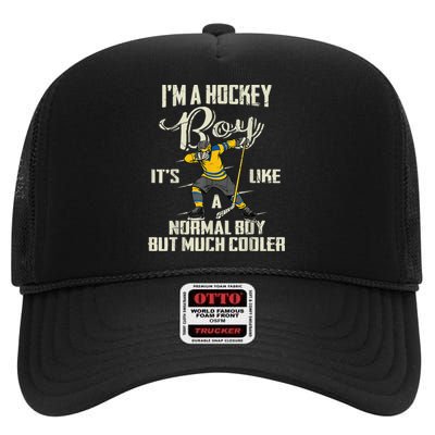 Hockey Boy Funny Gift Funny Dabbing Player Gift Boys Kids Bzr Great Gift High Crown Mesh Back Trucker Hat