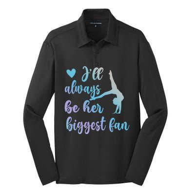 Her Biggest Fan Gymnastics Mom Of Gymnast Mama Cute Gift Silk Touch Performance Long Sleeve Polo