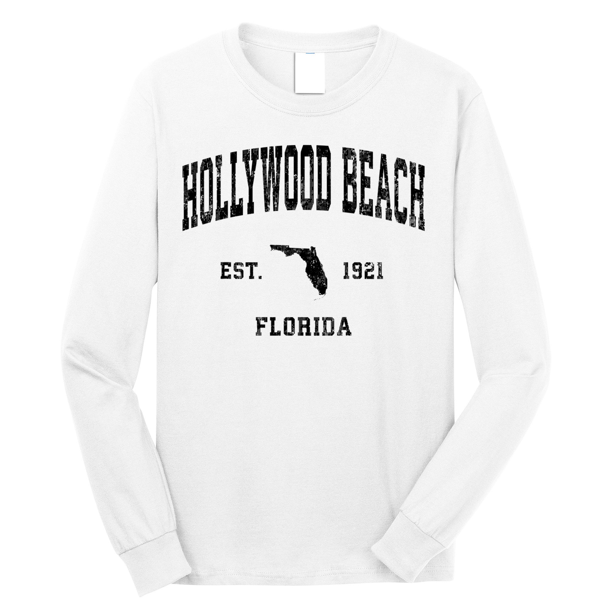Hollywood Beach Florida Fl Vintage Established Athletic Sports Design Long Sleeve Shirt