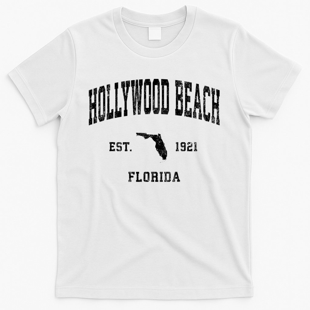 Hollywood Beach Florida Fl Vintage Established Athletic Sports Design T-Shirt