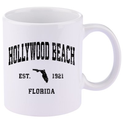 Hollywood Beach Florida Fl Vintage Established Athletic Sports Design 11oz C Handle Ceramic Mug
