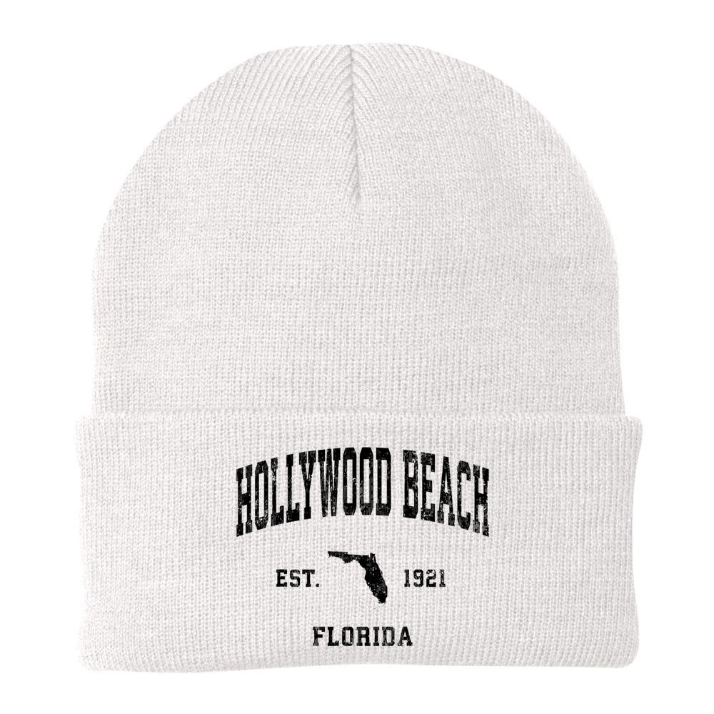 Hollywood Beach Florida Fl Vintage Established Athletic Sports Design Beanie