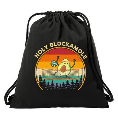 Holy Blockamole Funny Vintage Volleyball Block Avocado Drawstring Bag