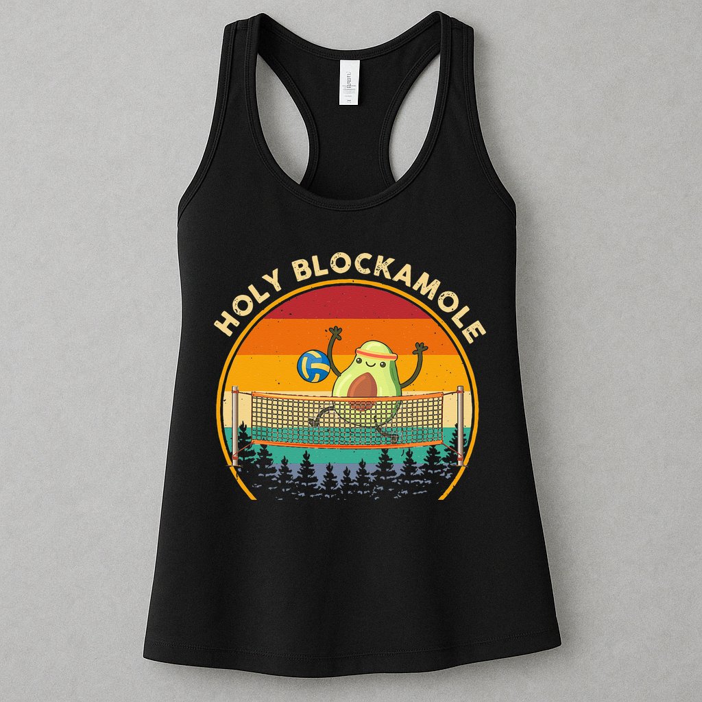 Holy Blockamole Funny Vintage Volleyball Block Avocado Womens Tank Top