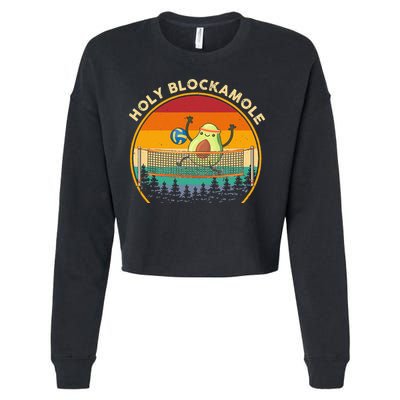 Holy Blockamole Funny Vintage Volleyball Block Avocado Cropped Pullover Crew