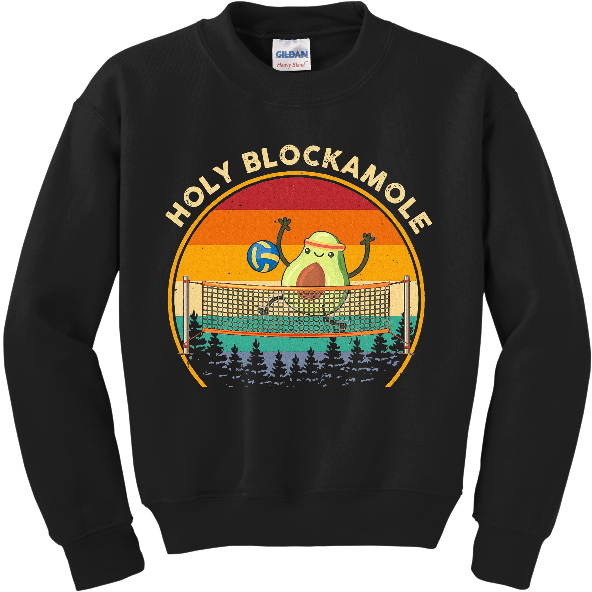 Holy Blockamole Funny Vintage Volleyball Block Avocado Kids Sweatshirt