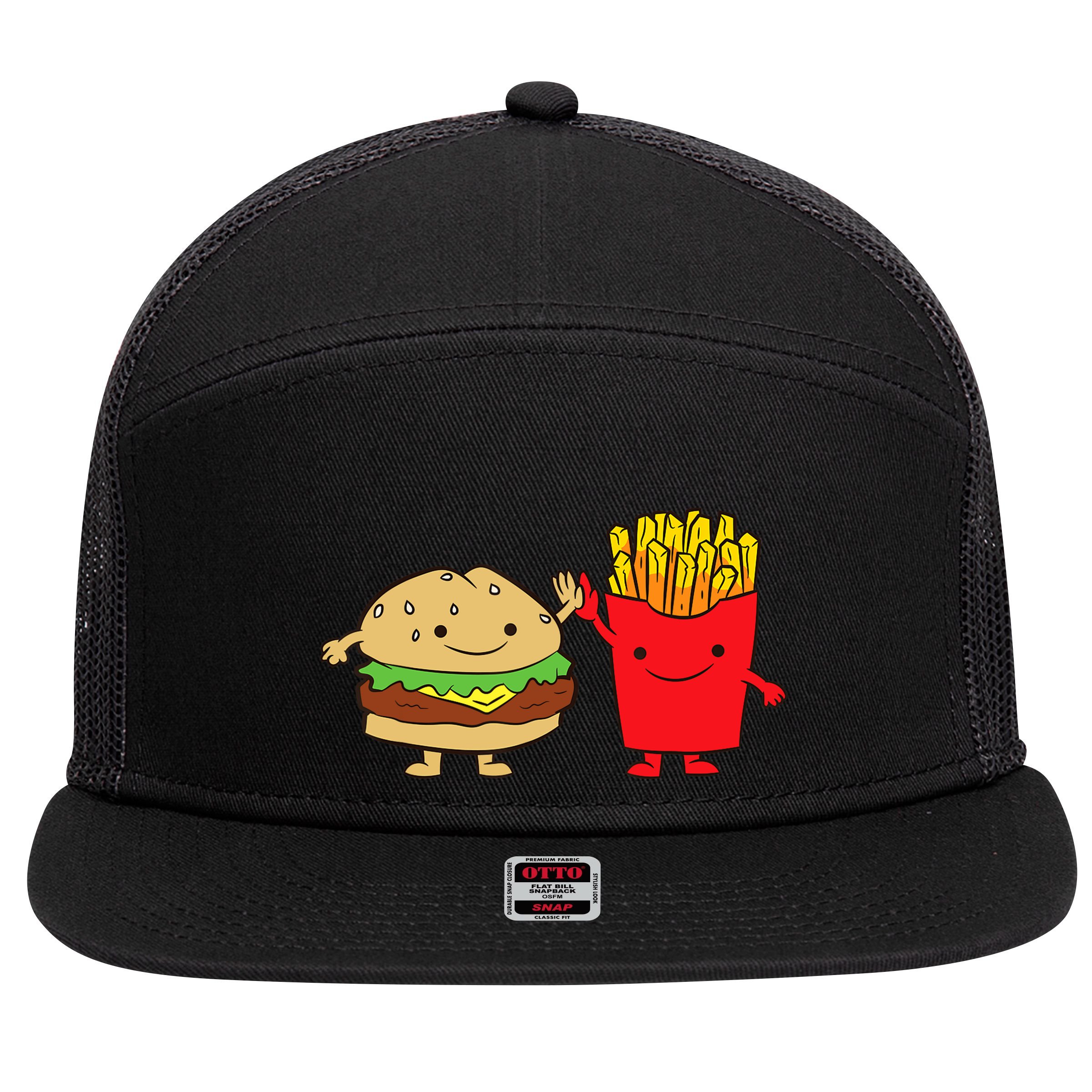Hamburger Burger Fast Food French Fries 7 Panel Mesh Trucker Snapback Hat