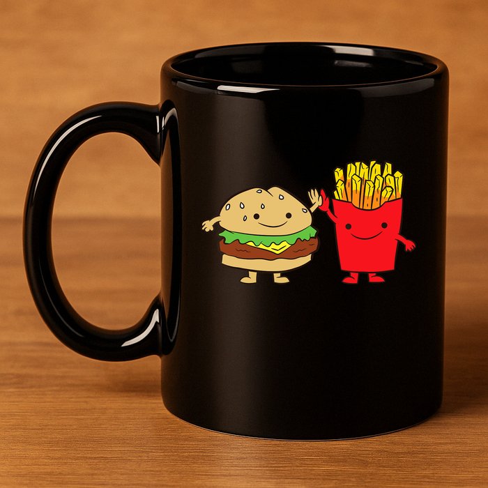 Hamburger Burger Fast Food French Fries 11oz C Handle Ceramic Mug