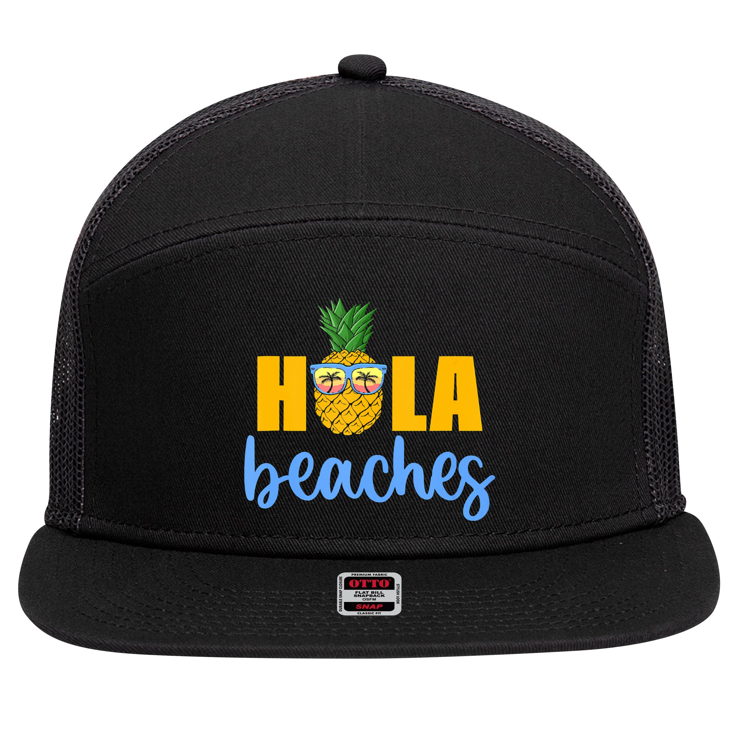 Hola Beaches Funny Beach Vacation Summer For 7 Panel Mesh Trucker Snapback Hat