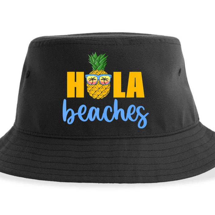 Hola Beaches Funny Beach Vacation Summer For Sustainable Bucket Hat