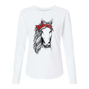 Horse Bandana for Horseback Riding Horse Lover Womens Cotton Relaxed Long Sleeve T-Shirt