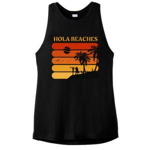 Hola Beaches Funny Beach Vacation Ladies PosiCharge Tri-Blend Wicking Tank