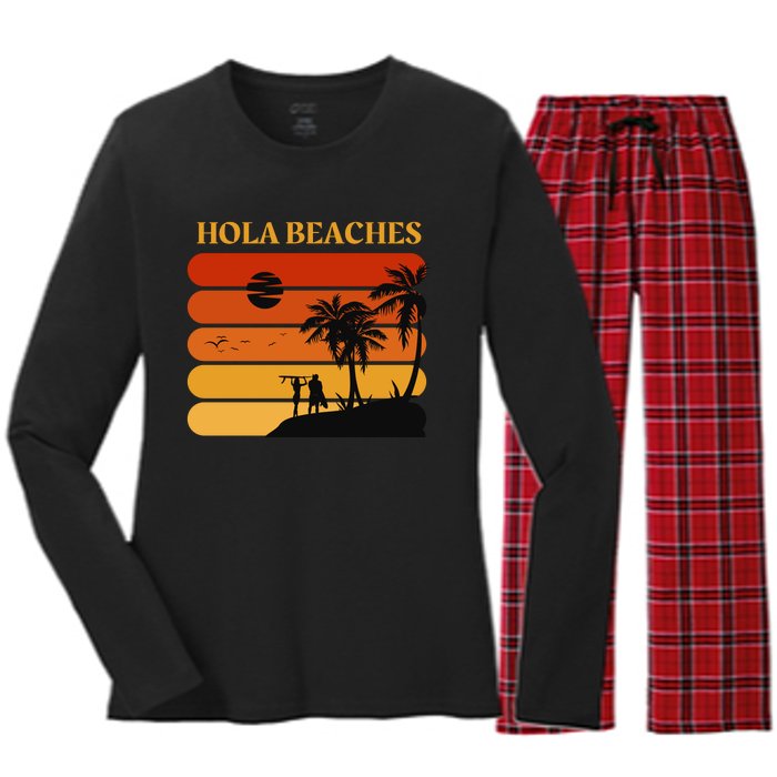 Hola Beaches Funny Beach Vacation Women's Long Sleeve Flannel Pajama Set 