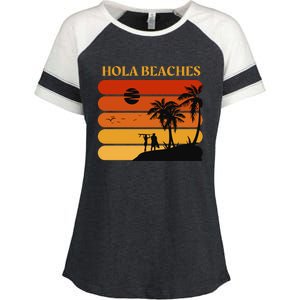 Hola Beaches Funny Beach Vacation Enza Ladies Jersey Colorblock Tee