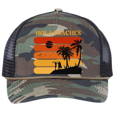 Hola Beaches Funny Beach Vacation Retro Rope Trucker Hat Cap