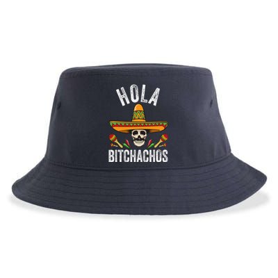 Hola Bitchachos Funny Mexican Skull Cinco De Mayo Sustainable Bucket Hat