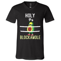 Holy Blockamole Funny Volleyball Block Avocado Teen Girl V-Neck T-Shirt