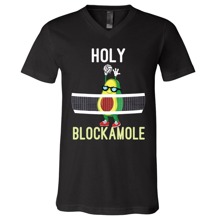 Holy Blockamole Funny Volleyball Block Avocado Teen Girl V-Neck T-Shirt