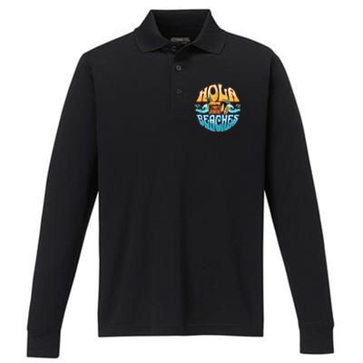 Hola Beaches Funny Aloha Beach Family Summer Vacation Trip Gift Performance Long Sleeve Polo