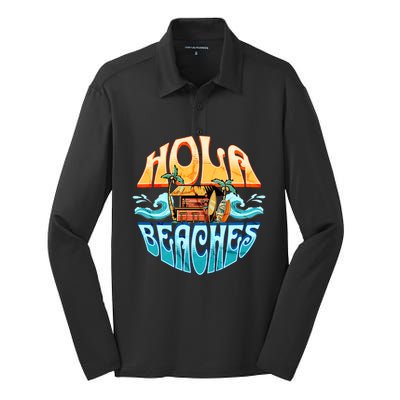 Hola Beaches Funny Aloha Beach Family Summer Vacation Trip Gift Silk Touch Performance Long Sleeve Polo