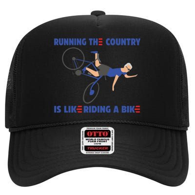 Horrible Biden Falling From Bike High Crown Mesh Back Trucker Hat