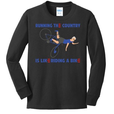 Horrible Biden Falling From Bike Kids Long Sleeve Shirt