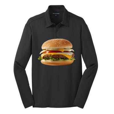 Hamburger Burger Food Day Buns Cheeseburger Grilling Outdoor Cool Gift Silk Touch Performance Long Sleeve Polo