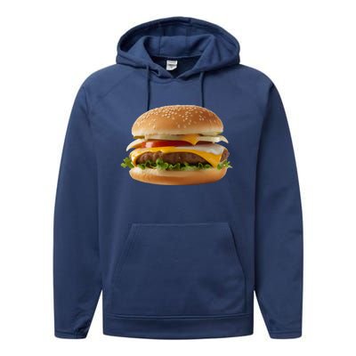 Hamburger Burger Food Day Buns Cheeseburger Grilling Outdoor Cool Gift Performance Fleece Hoodie