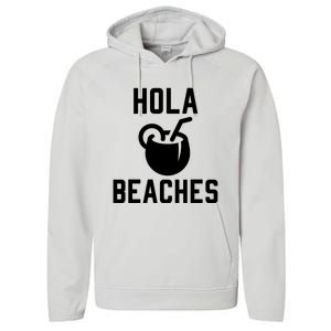 Hola Beaches Funny Drinking Beach Vacation Performance Fleece Hoodie