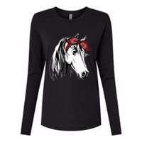 Horse Bandana For Equestrian Horseback Riding Horse Lover Womens Cotton Relaxed Long Sleeve T-Shirt