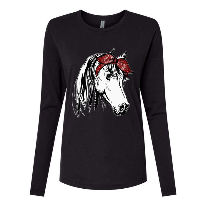 Horse Bandana For Equestrian Horseback Riding Horse Lover Womens Cotton Relaxed Long Sleeve T-Shirt