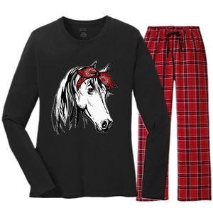 Horse Bandana For Equestrian Horseback Riding Horse Lover Women's Long Sleeve Flannel Pajama Set 