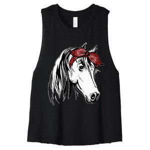 Horse Bandana For Equestrian Horseback Riding Horse Lover Women's Racerback Cropped Tank