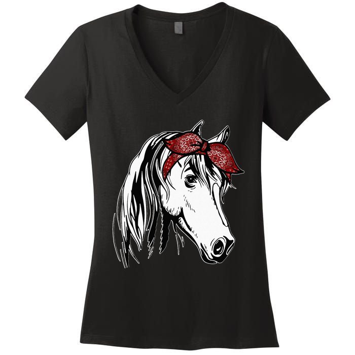 Horse Bandana For Equestrian Horseback Riding Horse Lover Women's V-Neck T-Shirt