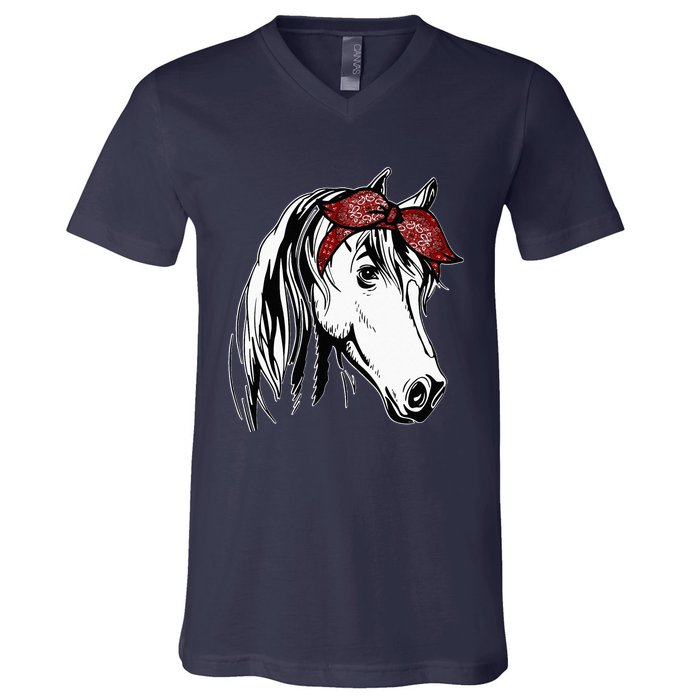 Horse Bandana For Equestrian Horseback Riding Horse Lover V-Neck T-Shirt